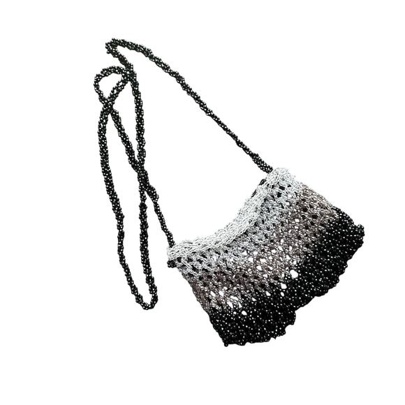 Cache Black Beaded Small Evening Shoulder Purse Handbag Vintage 1980s Handmade - Picture 1 of 9